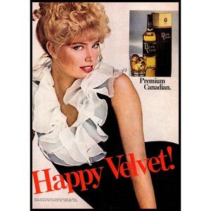 1982 Black Velvet Canadian Whisky Happy Velvet Vintage Print Ad Wall Art Photo